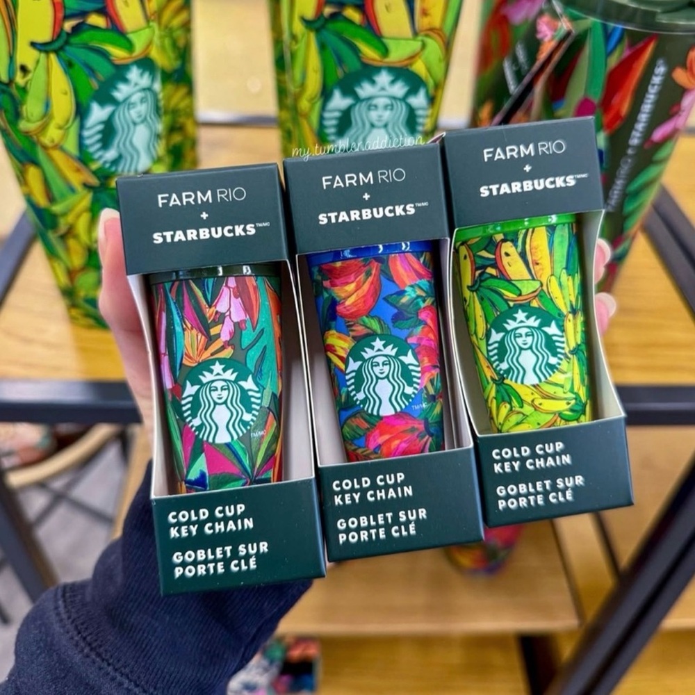 NWT FARM RIO X STARBUCKS SET OF 3 COLD CUP KEYCHAINS
